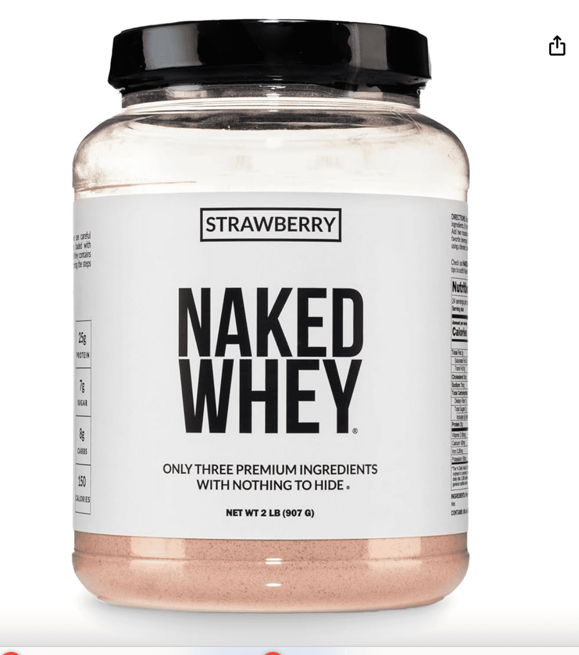 Naked Whey strawberry protein powder container